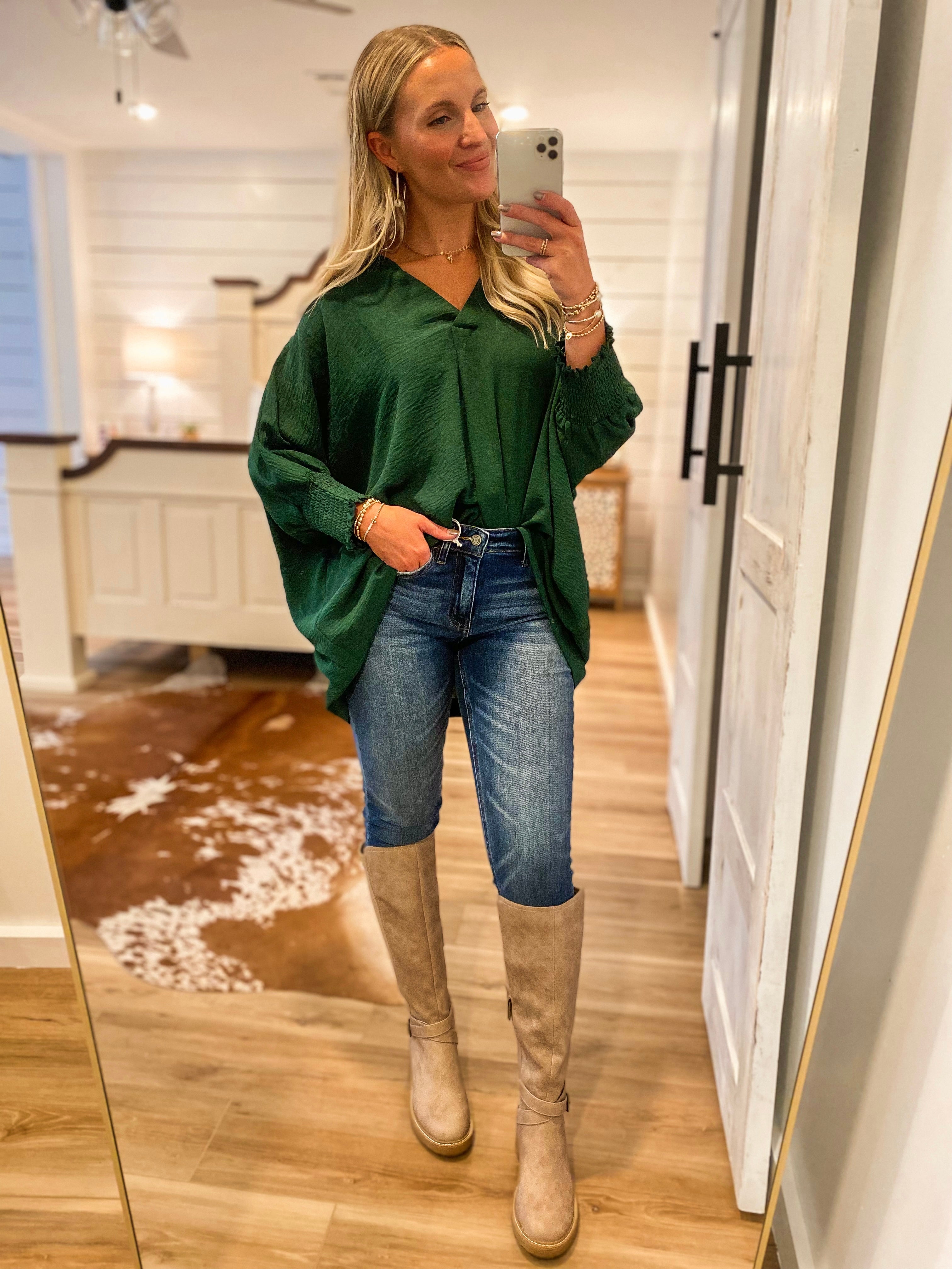 Change My Mind Forest Green Collared Blouse