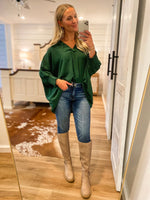 Load image into Gallery viewer, Change My Mind Forest Green Collared Blouse
