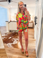 Load image into Gallery viewer, Tropical Punch Kelly Green Printed ADRIENNE Blouse &amp; Shorts Set
