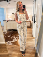 Load image into Gallery viewer, Set Sail Taupe &amp; Black Printed Crop Top &amp; Linen Pant Set

