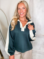 Load image into Gallery viewer, Almost There Teal Contrast Luxe Knit Pullover

