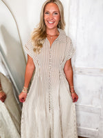 Load image into Gallery viewer, Taking Risks Brown Stripe Midi Dress
