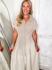 Taking Risks Brown Stripe Midi Dress