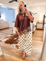 Load image into Gallery viewer, Ecru/Brown Wide Leg Polka Dot Pant
