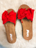 Load image into Gallery viewer, Red Canvas Spray Tan Corkys Slide Sandal
