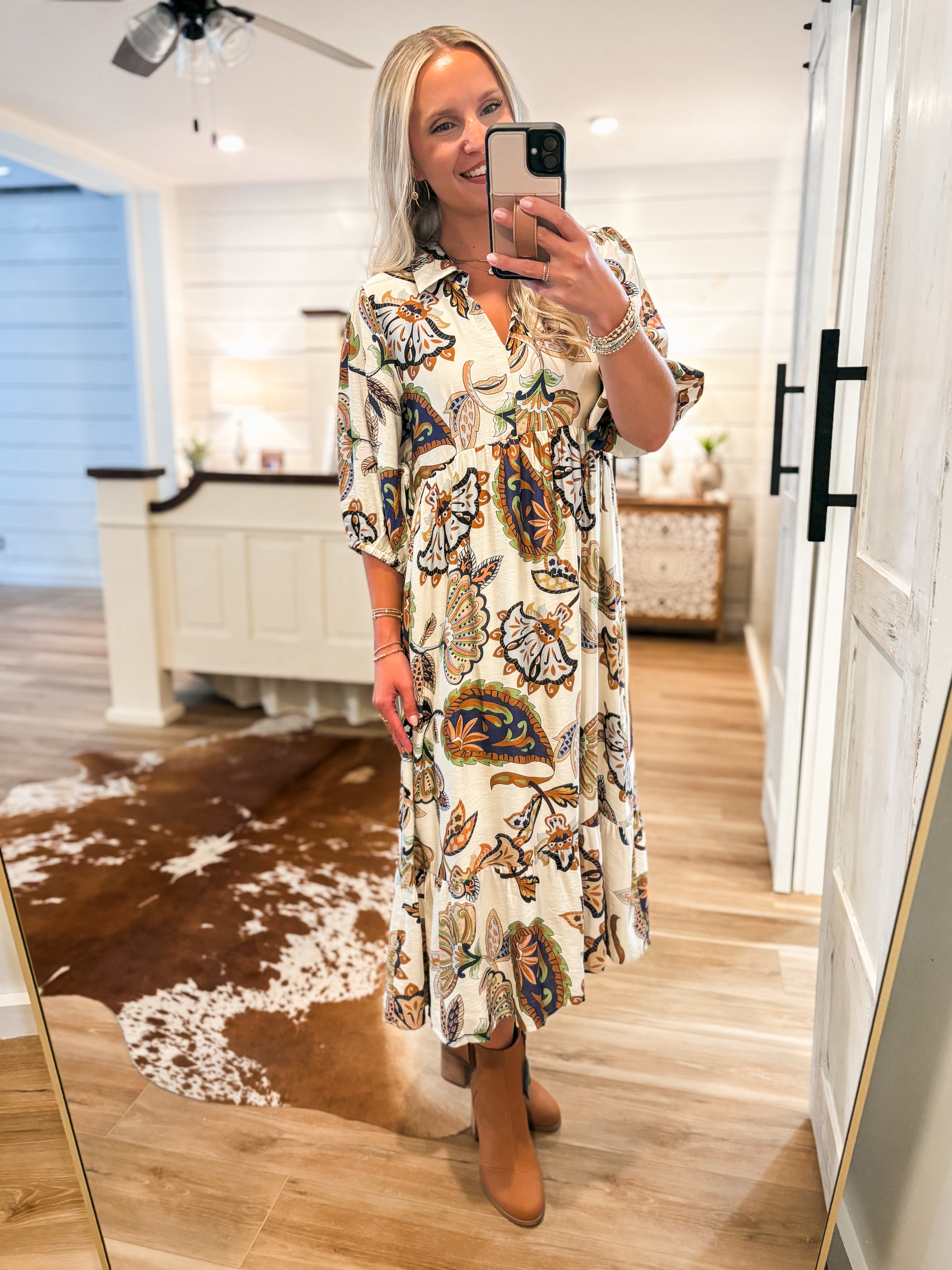 Here For It Navy Multi Paisley Midi Dress