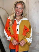 Load image into Gallery viewer, Leaves Falling Color Block Henley Blouse
