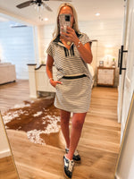 Load image into Gallery viewer, Sweet Timing S/S Taupe/Black Stripe Pullover &amp; Skort Set
