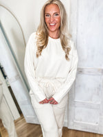 Load image into Gallery viewer, Coming Back Vanilla Satin Trim Sweatshirt &amp; Lounge Pant Set
