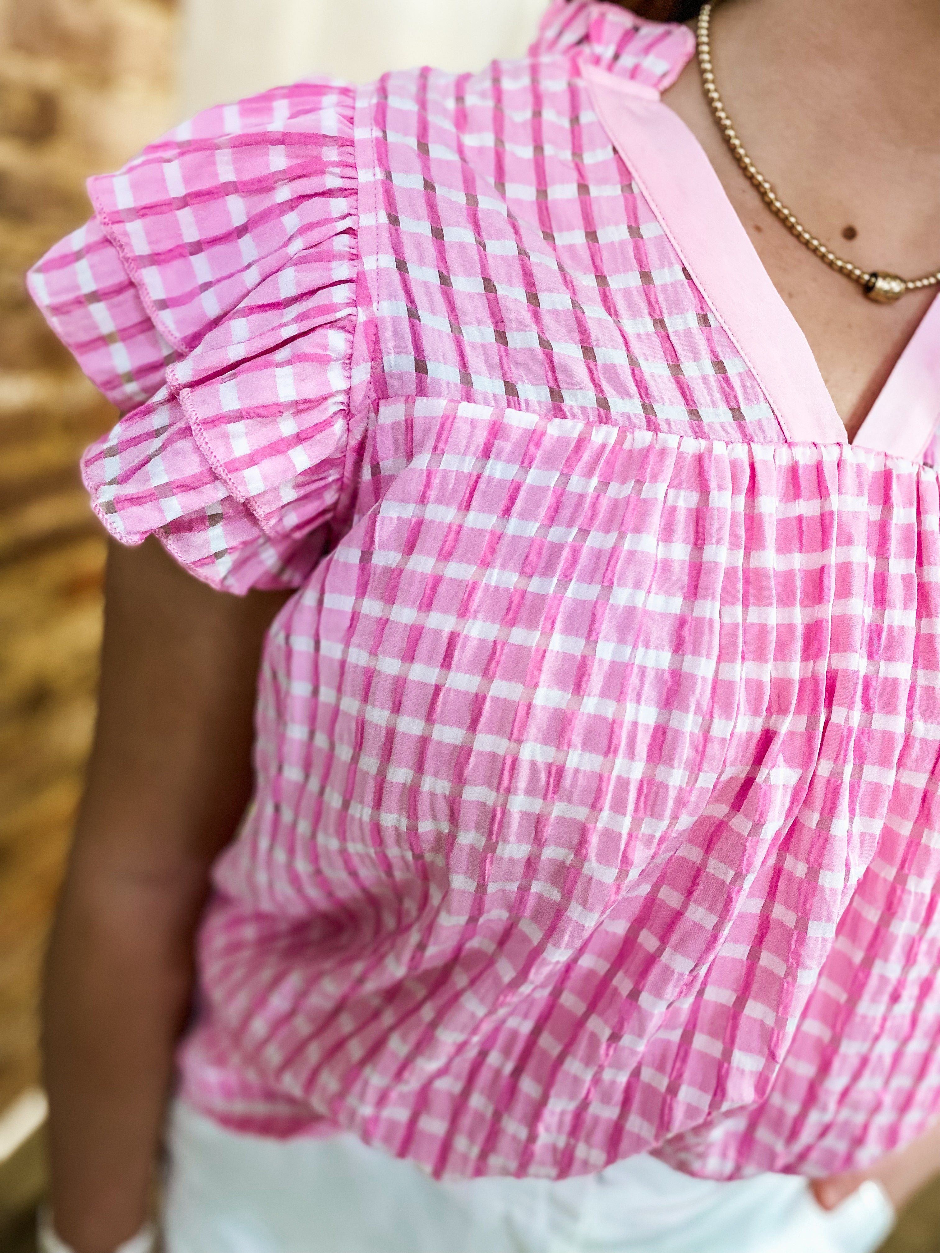 Sweet Spring Textured Pink Blouse