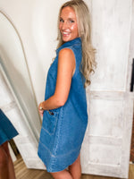 Load image into Gallery viewer, Settling Up Denim Shift Dress
