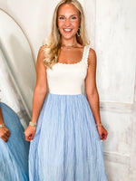 Load image into Gallery viewer, Above This Taupe &amp; Blue Pin Stripe Midi Dress
