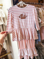 Load image into Gallery viewer, Angel Dear Football Dot &amp; Stripe Peplum Top &amp; Bells
