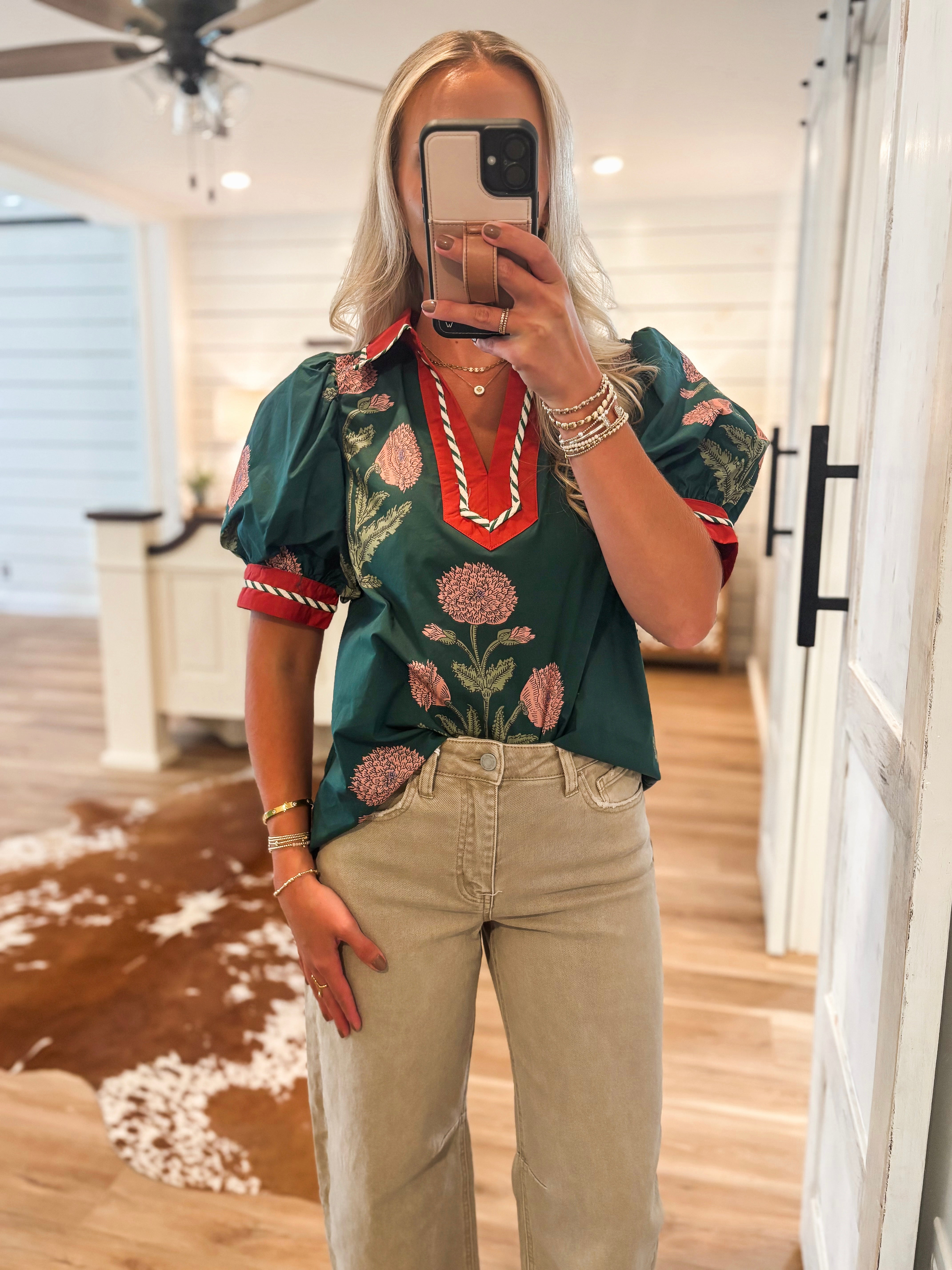 Subtle Moment Teal Floral Blouse