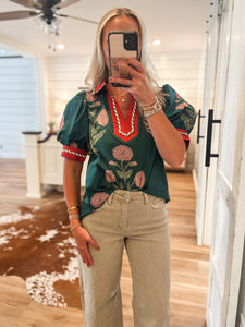 Subtle Moment Teal Floral Blouse