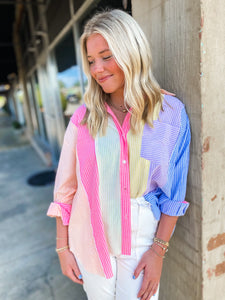 Sun Is Rising Pastel Striped Button Up Blouse