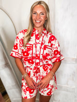 Load image into Gallery viewer, Exotic Adventure Red Floral S/S Button Down &amp; Shorts Set
