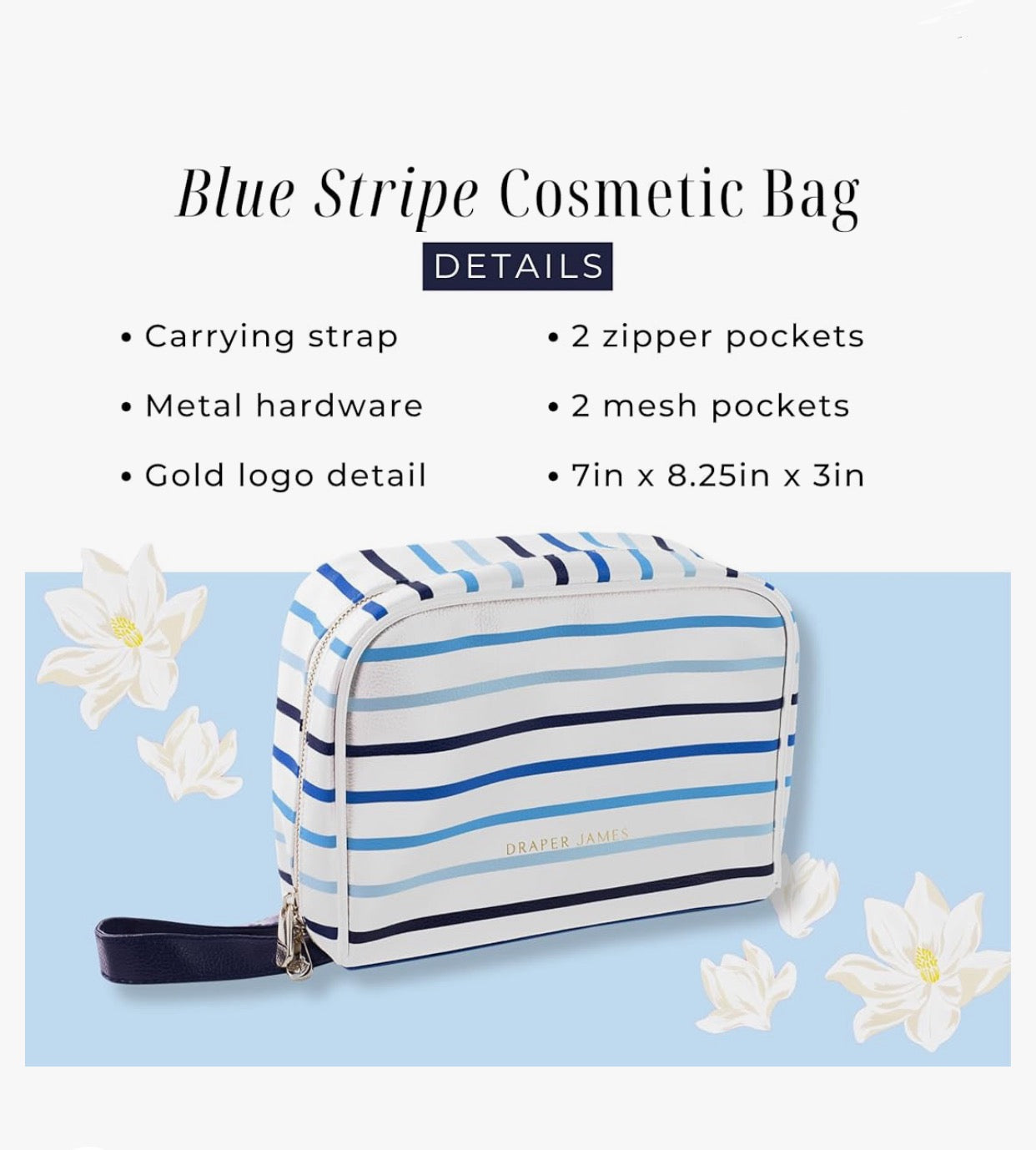 Draper James Blue Stripe Cosmetic Bag