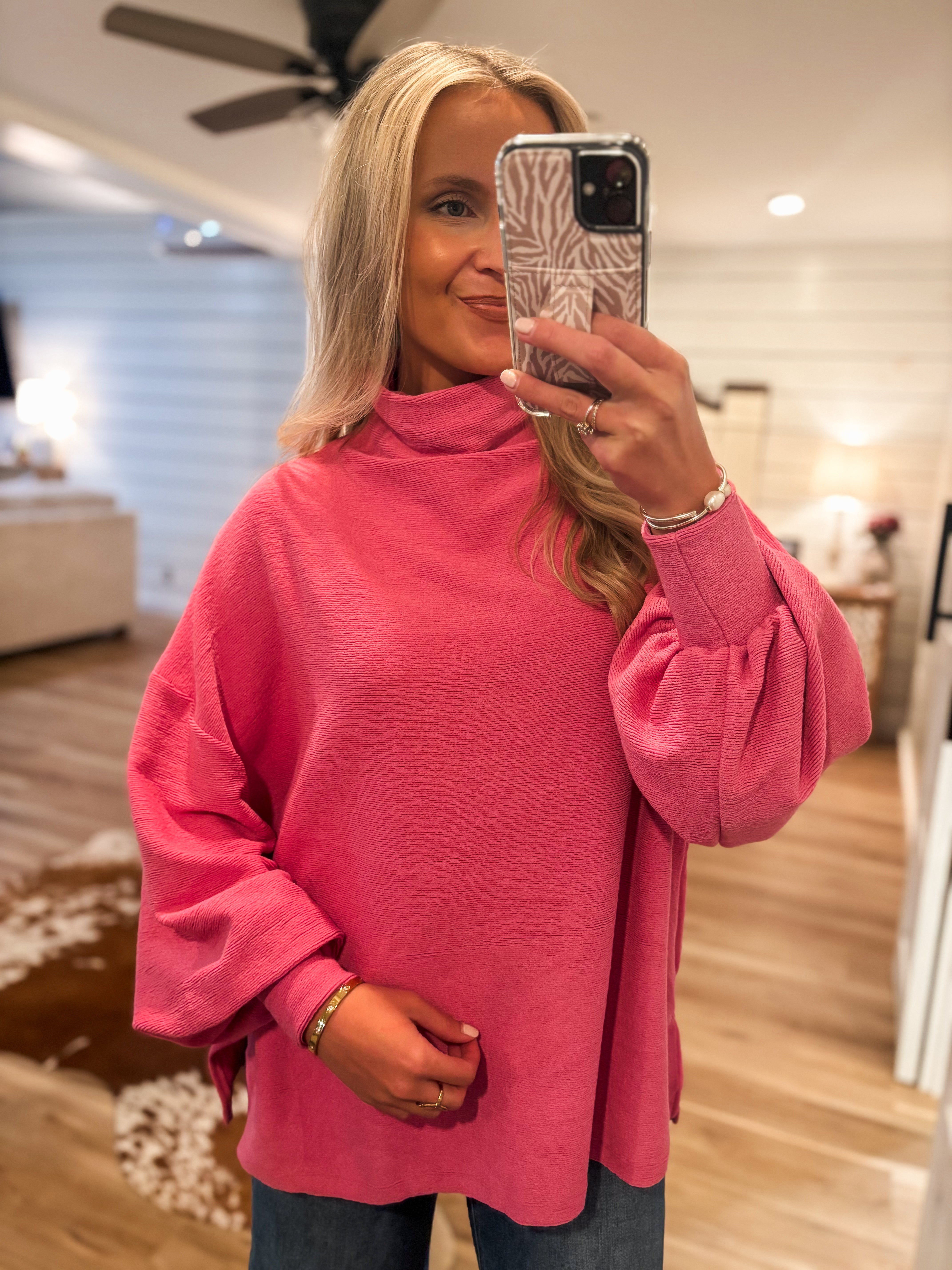 Going Again Pink Mock Neck Sweater