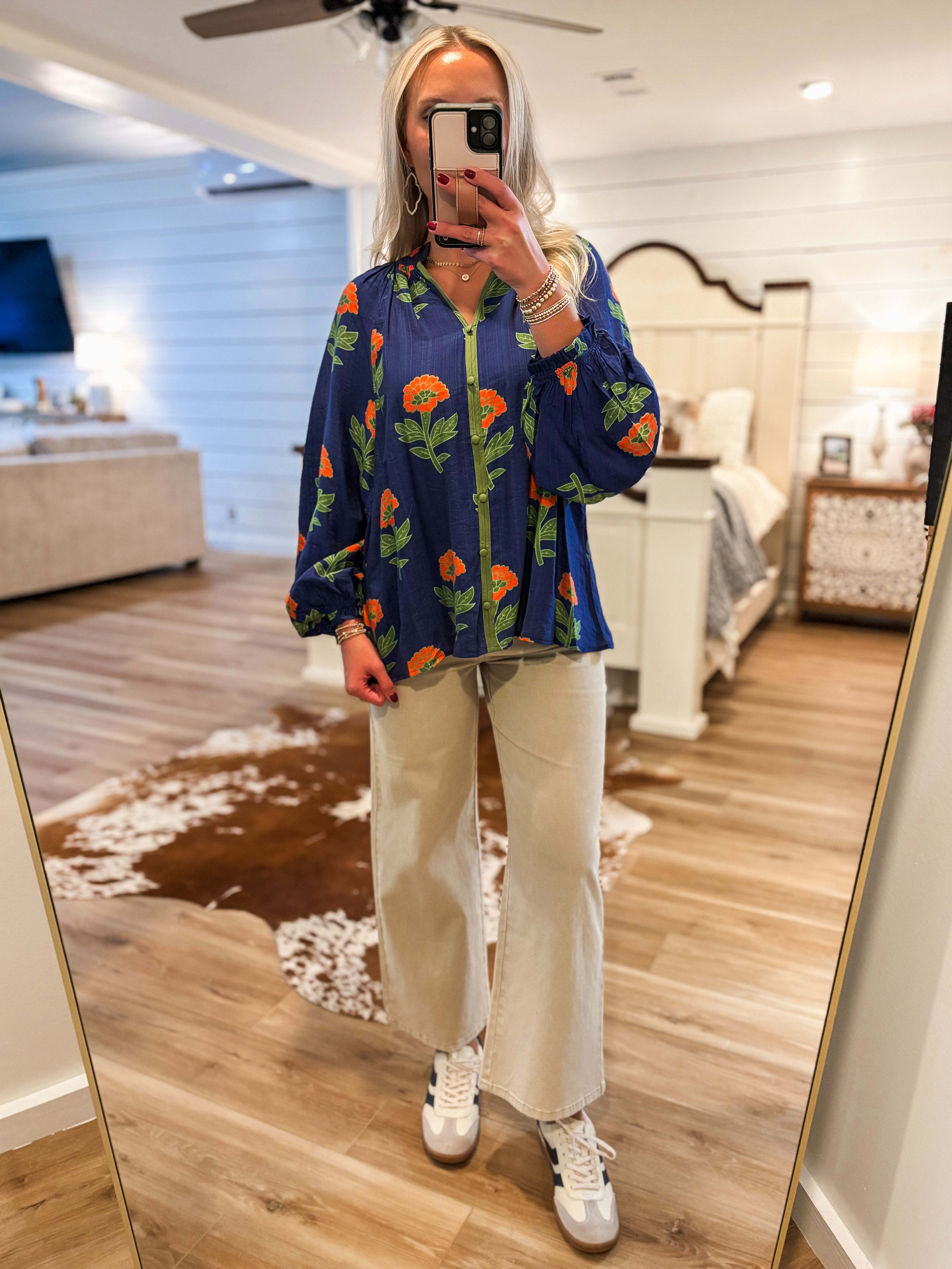 My Type Navy Floral Contrast Blouse