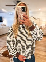 Load image into Gallery viewer, Just A Min Navy Stripe L/S Crew Top
