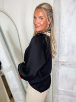 Load image into Gallery viewer, Not For Long Black Contrast Blouse
