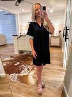 Load image into Gallery viewer, Be Back Navy S/S Luxe Knit Mini Dress
