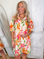Load image into Gallery viewer, Blooming Bright Pink/Orange Floral FATE Mini Dress
