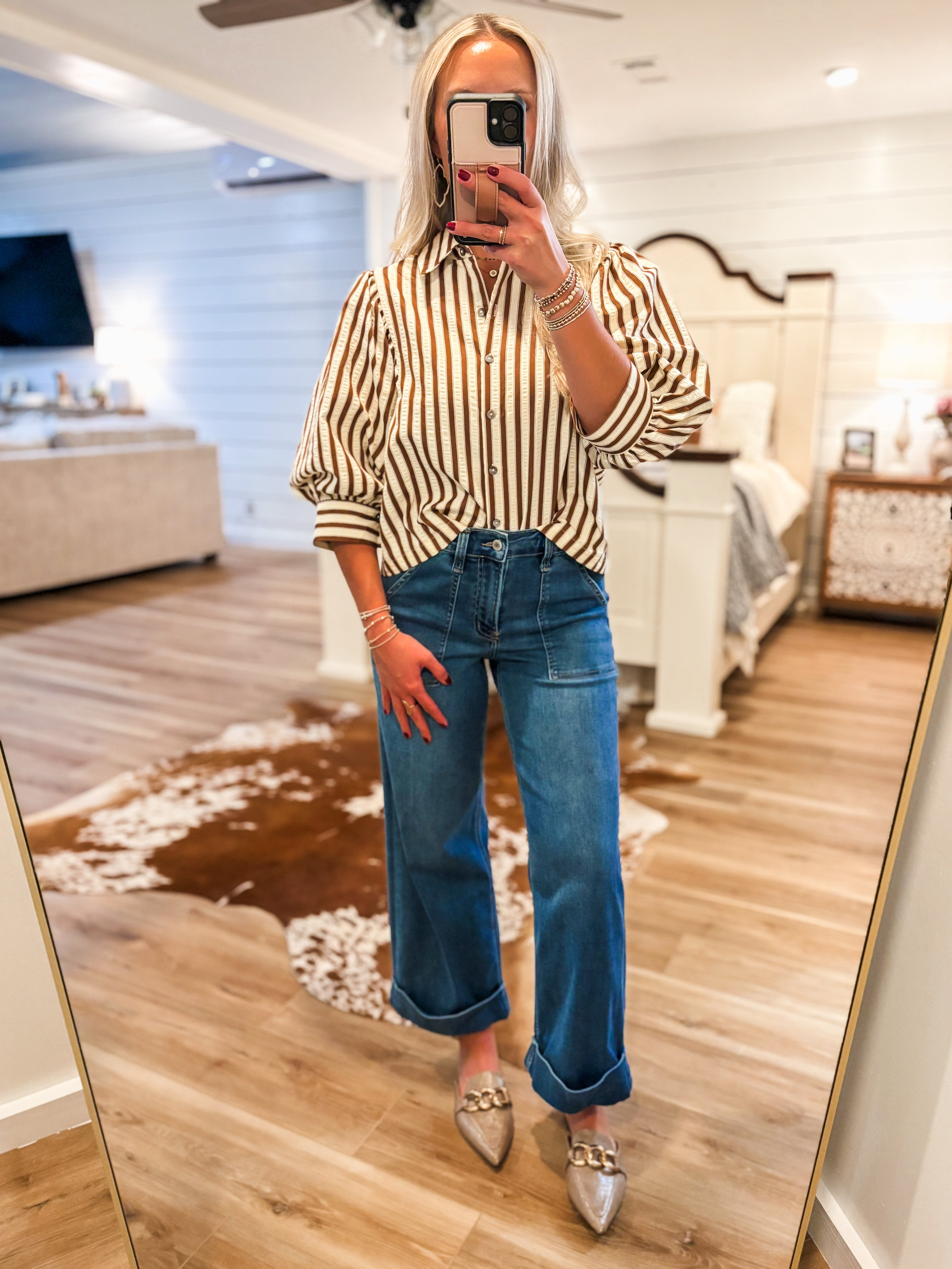 Reaching Heights Brown Stripe Blouse