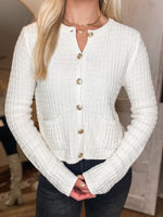 Load image into Gallery viewer, Up In Class Gold Button Down Ivory Cardigan
