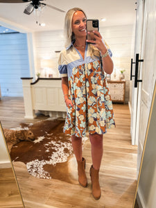 Feeling In Fall Rust Floral Mini Dress