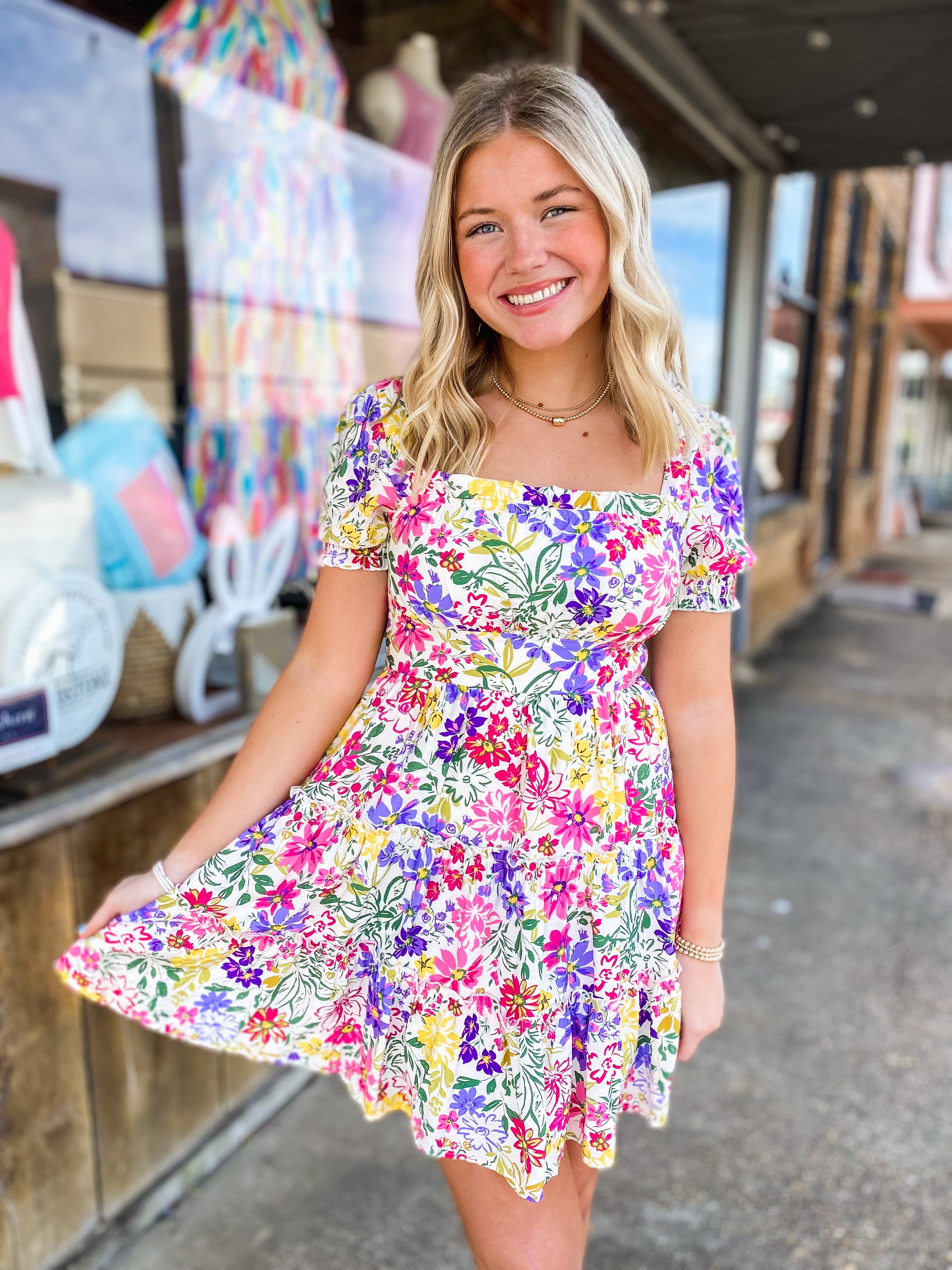 In The Sun White & Pink Floral Dress