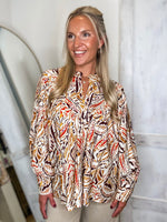 Load image into Gallery viewer, Strong Will Brown/Mustard Printed Blouse
