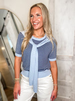 Load image into Gallery viewer, Follow Along Powder Blue/Navy S/S Sweater
