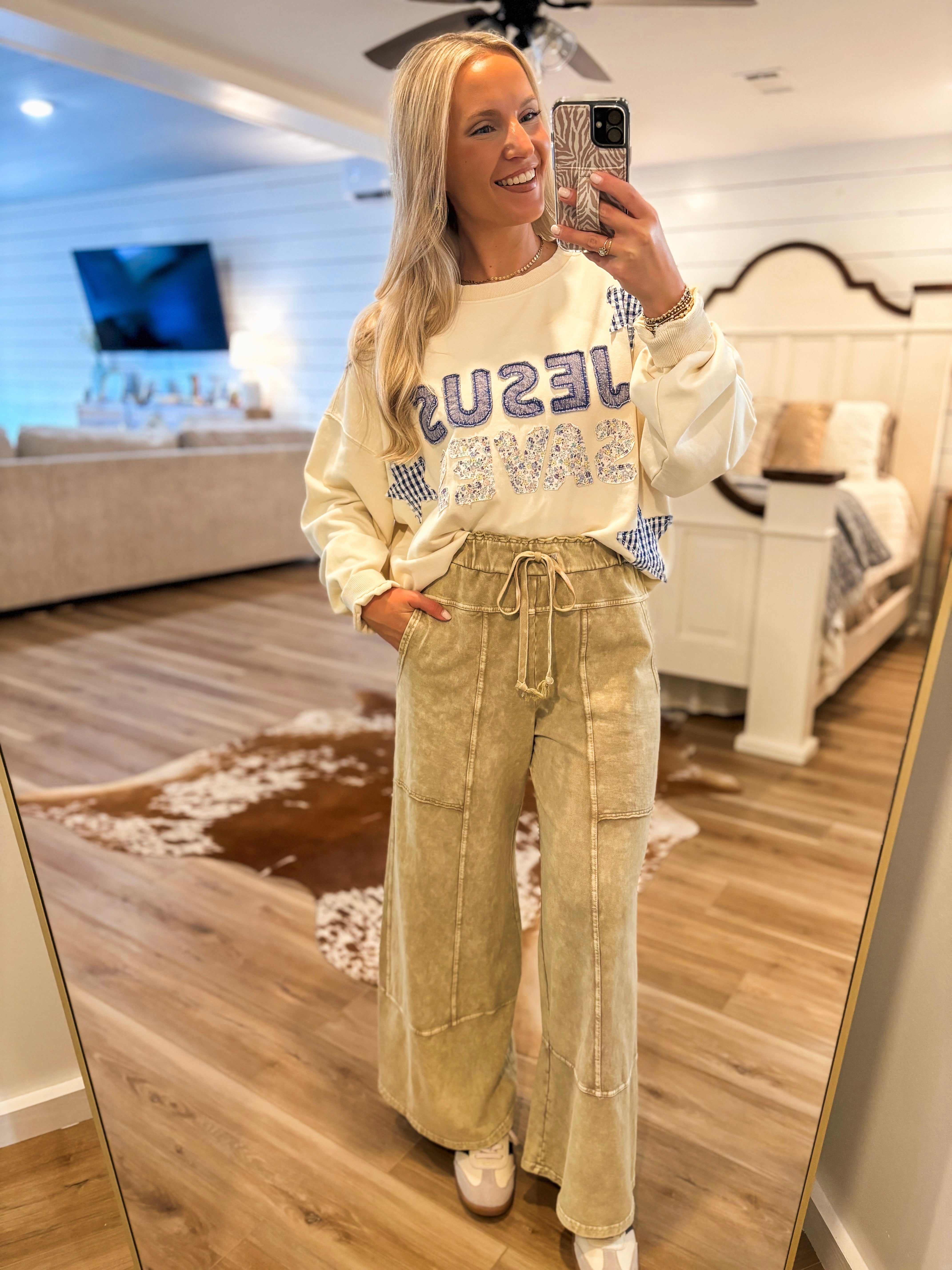 Jesus Saves Patch Letter Oat Pullover