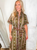 Load image into Gallery viewer, All The Feelings Olive Floral Midi Dress
