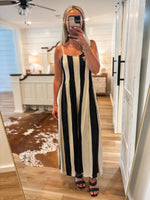 Load image into Gallery viewer, Time To Go Ivory &amp; Black Stripe Linen Jumpsuit
