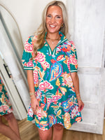 Load image into Gallery viewer, Short Timing Emerald Paisley Contrast Mini Dress
