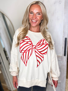 Candy Cane Lane Ivory Bow Pullover