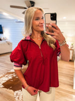 Load image into Gallery viewer, From Here Burgundy Contrast Blouse
