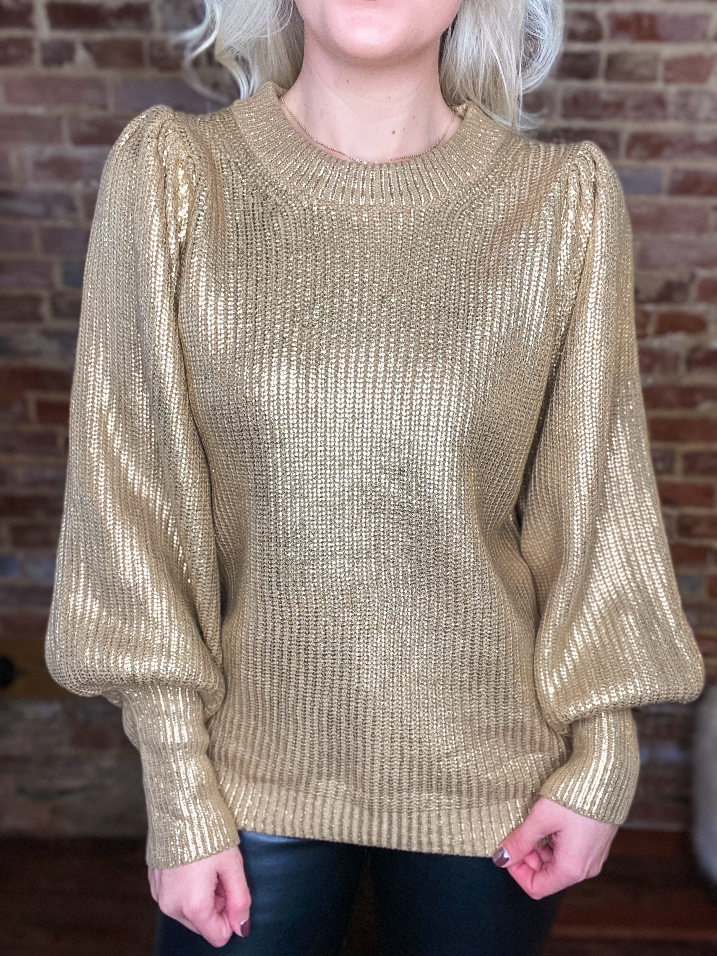 In The Spirit Gold Metallic Knit Sweater