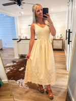 Load image into Gallery viewer, Sentimental Feeling Butter Yellow Eyelet Midi Dress
