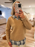 Load image into Gallery viewer, Not Once Taupe Plaid Mixed Flannel Sweater
