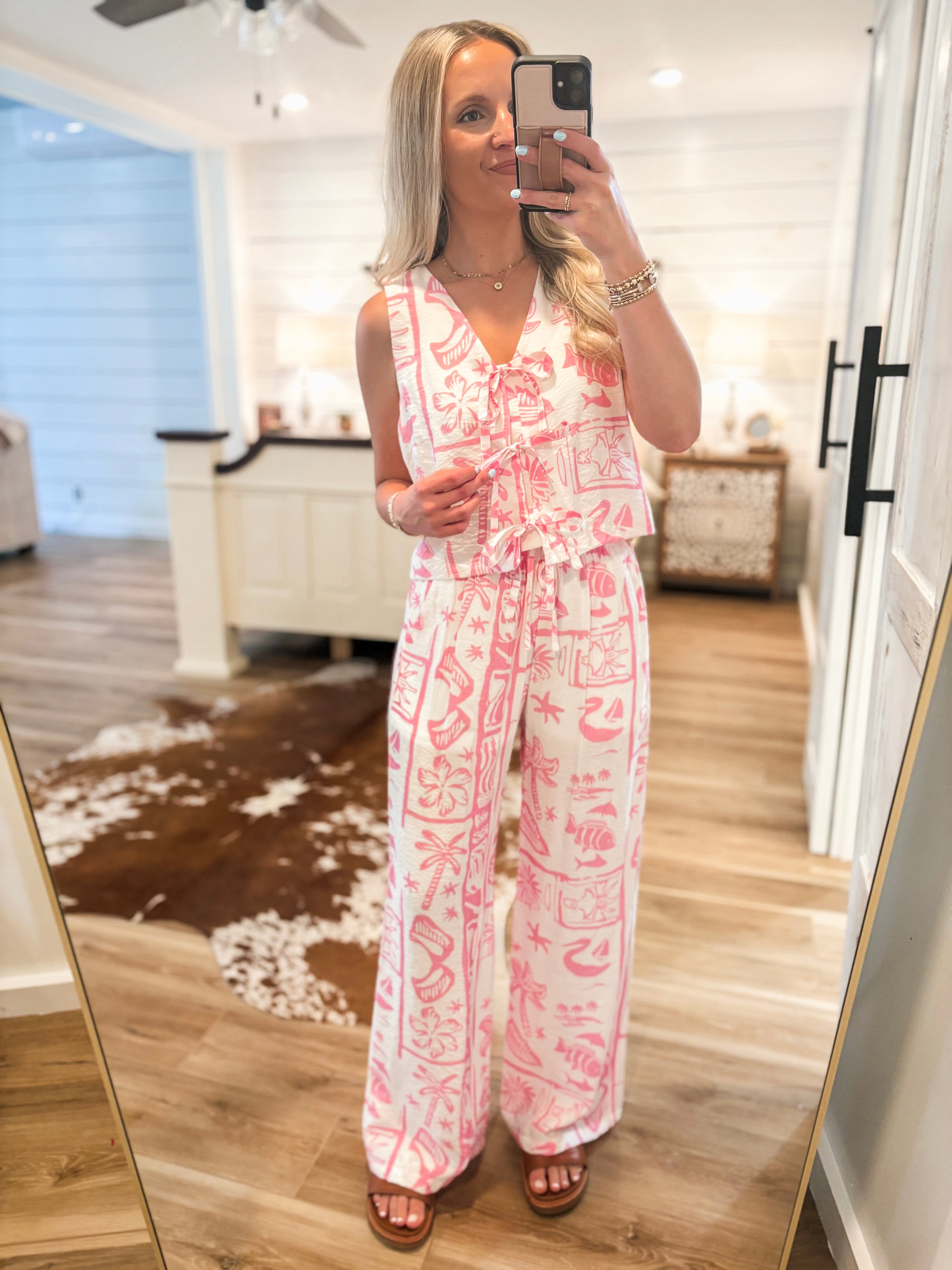 Resort Bound Pink Tropical Vest Tank & Pant Set