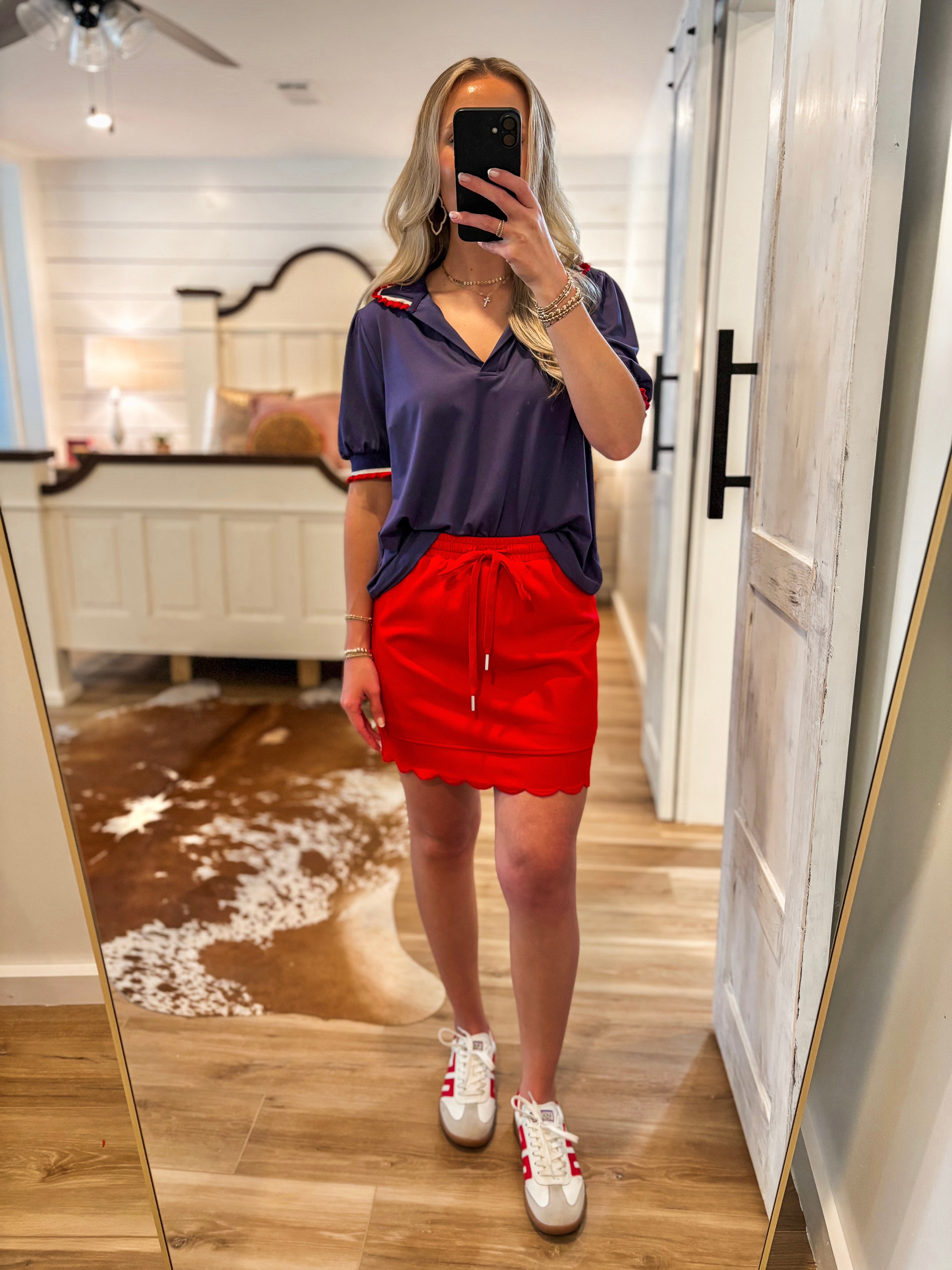 Enough For Me Navy & Red Contrast Blouse