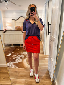 Enough For Me Navy & Red Contrast Blouse