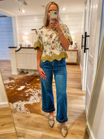 Load image into Gallery viewer, Joy In You Olive &amp; Ivory Floral Blouse
