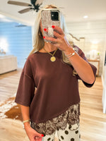 Load image into Gallery viewer, Coming Around Brown Luxe Lace Tee
