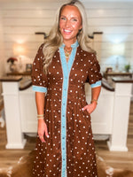 Load image into Gallery viewer, Promise Made Brown Polka Dot Midi Dress

