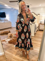 Load image into Gallery viewer, New Sites Dark Brown Printed Midi Dress
